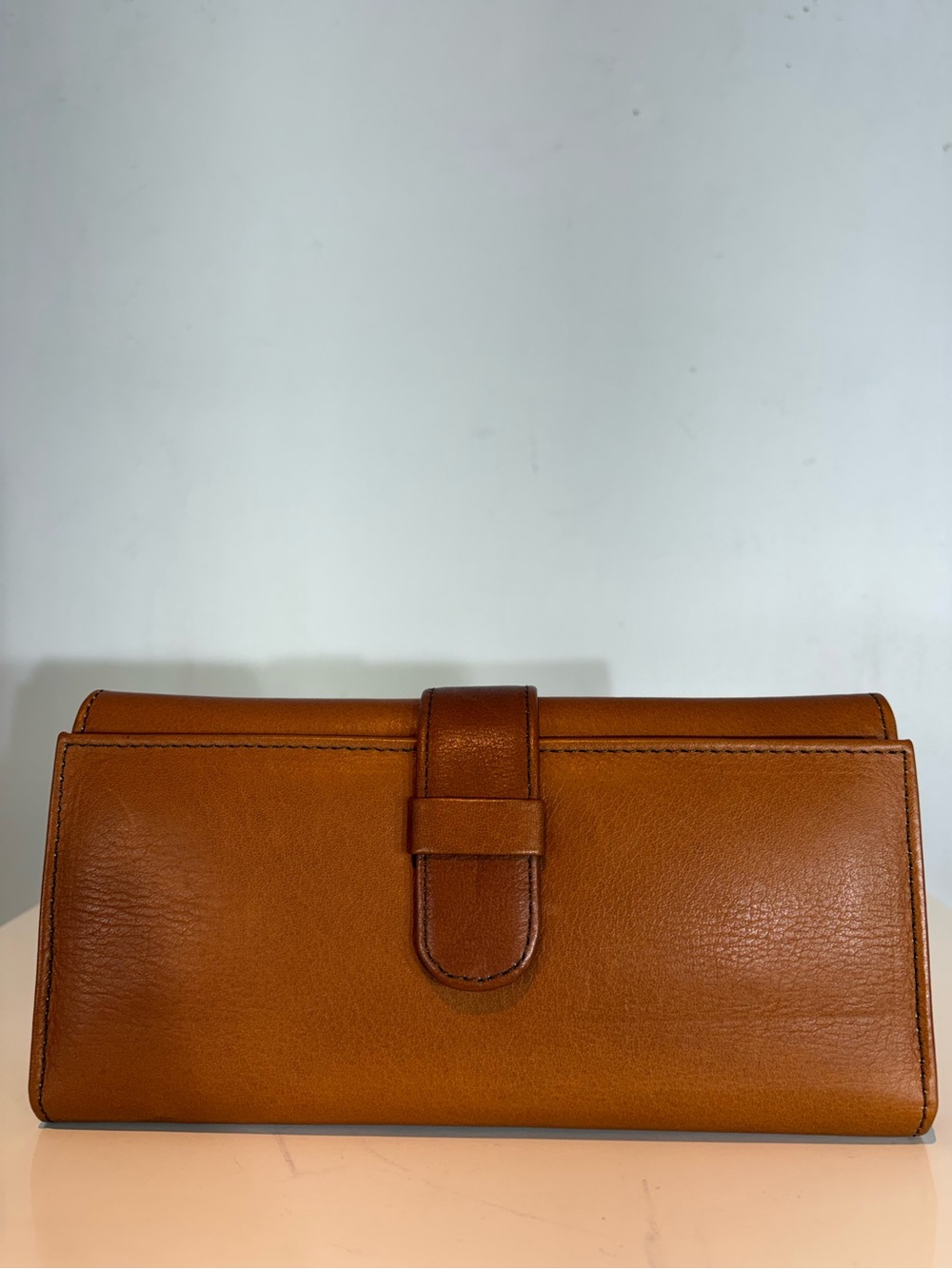 Genuine Leather Tri-Fold Wallet Organizer Cognac Brown NWOT